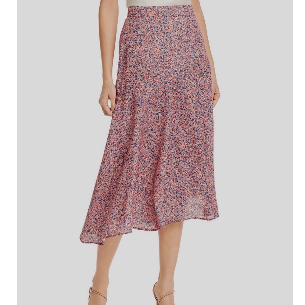 Rebecca Minkoff Floral Midi Skirt Size S Pink Red Asymmetrical Hem Flowy‎ A-Line